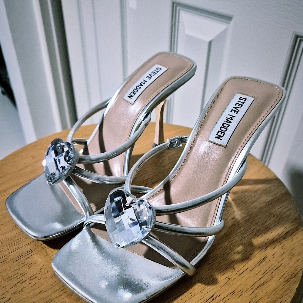 Steve Madden Metallic Silver Strappy Heels